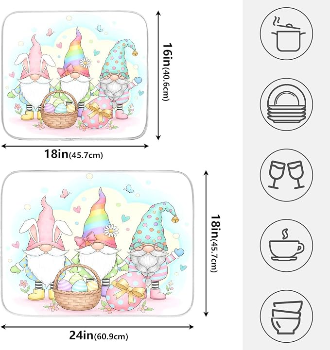 Colorful Easter Cute Gnomes Dish Drying Mat - Image 2