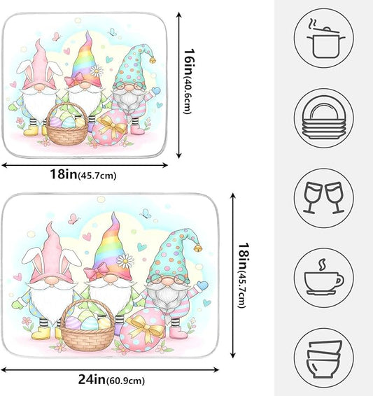 Colorful Easter Cute Gnomes Dish Drying Mat - Image 2