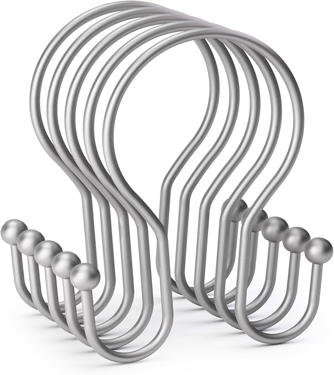 AmazerBath Silver Shower Curtain Hooks, Shower Curtain Rings, Simple Double - Image 9