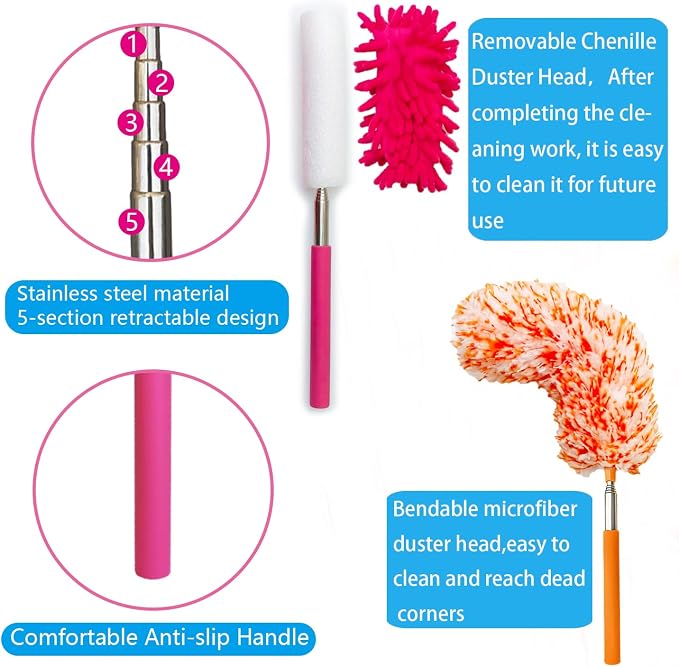 4 Pack Multi-Head Duster Kit, Microfiber & Chenille Heads, - Image 3