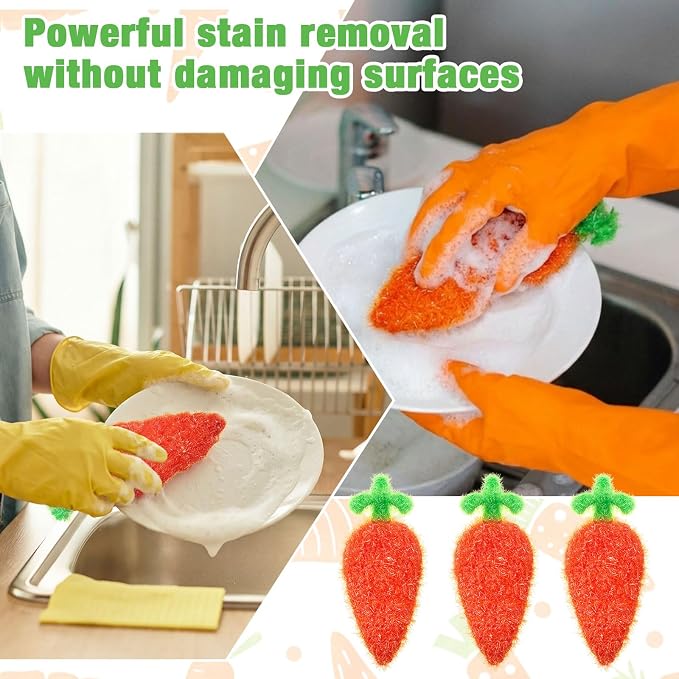 Breling 6 Pieces Carrot Shape Dish Sponge Dual Sided Non Scratch Dish Washing - Image 4