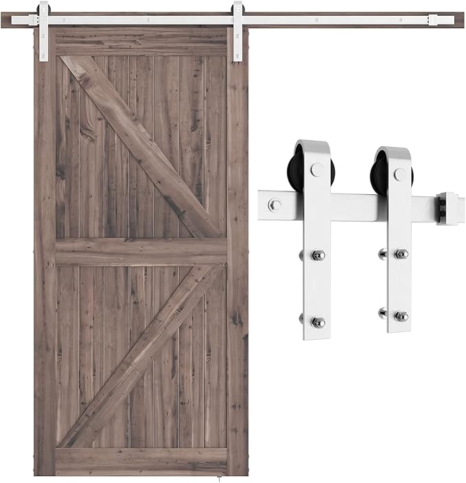 SMARTSTANDARD 7 Feet Brushed Nickel Barn Door Hardware Kit-Heavy Duty Sliding by SMARTSTANDARD