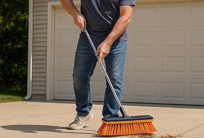 19" Outdoor Broom with 58" Long Handle & Rubber Squeegee, Push Broom - Image 6