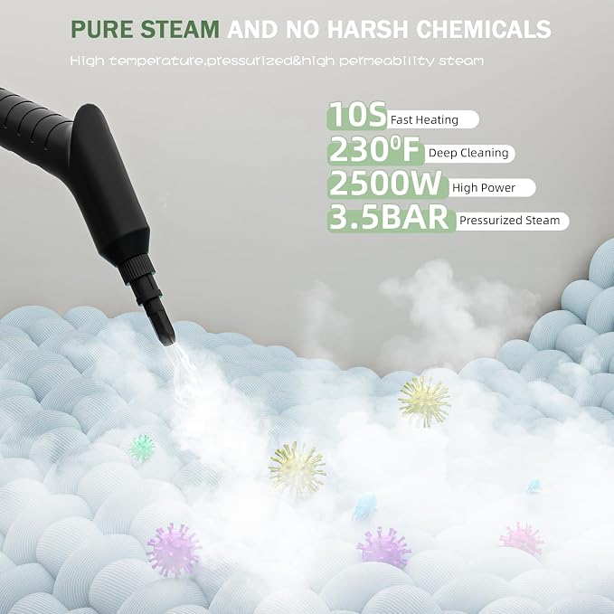 Handheld Steam Cleaner 2500W, 10s Fast Heat-Up & 50.73OZ Large Tank, - Image 6