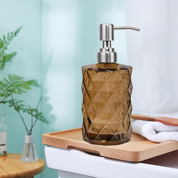 12Oz Brown Glass Soap Dispenser - Image 4