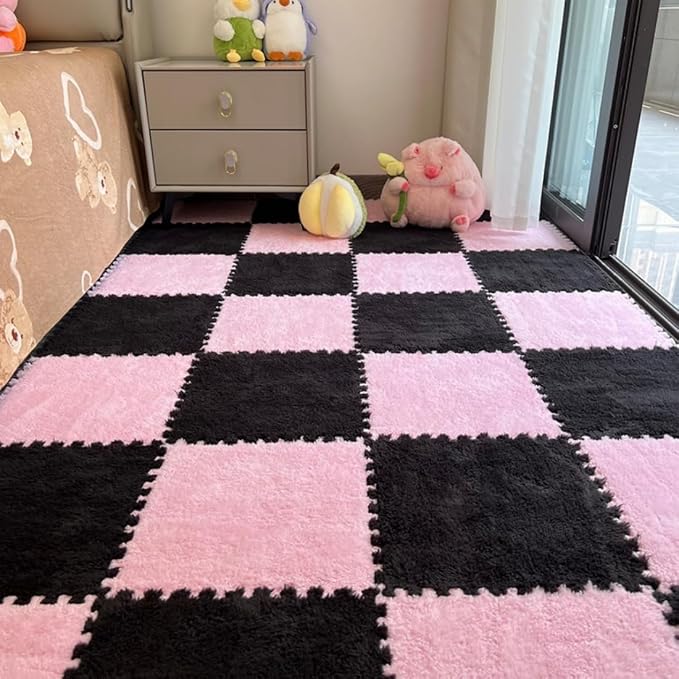 12Pcs Interlocking Carpet Tiles, Fluffy Play Mat Floor Tiles Thick Padded by Unknown