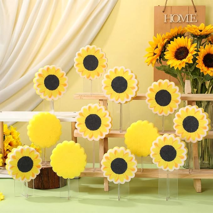 Tioncy 12 Pack Sunflower Kitchen Sponges Bulk Dual Sided Scrubber Yellow by Tioncy