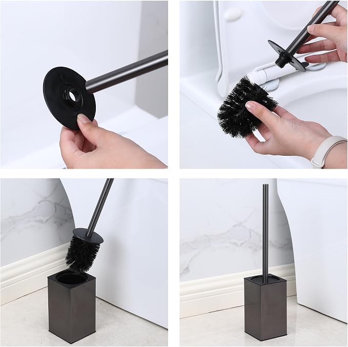 Toilet Brush and Holder, Stainless Steel Square Toilet Bowl Brush Freestanding - Image 6