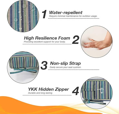 Sunbrella Outdoor High Back Chair Cushion Seat Pads, 44 x 21 Inch Water-Repellent & Fade-Resistant Patio Furniture Cushions with Ties for Adirondack, Rocking Chairs, Swell Turquoise