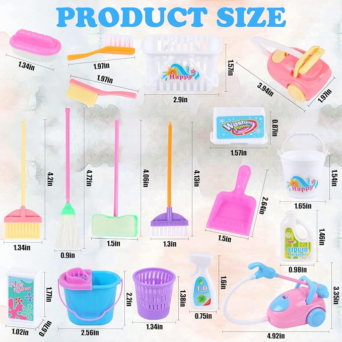 22 Pcs Miniature Dollhouse Cleaning Supplies Mini Bucket Mop Dust Pan Brush - Image 2