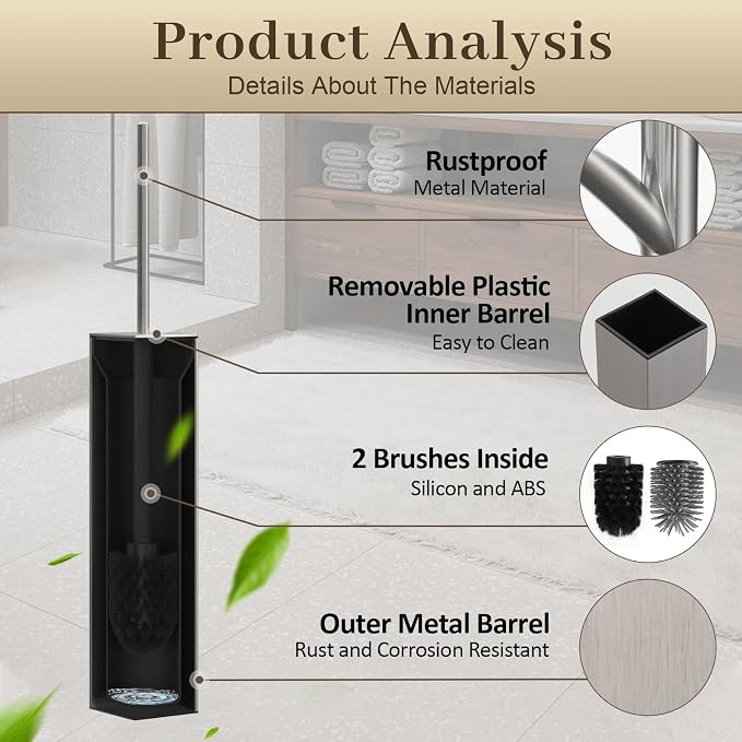 Toilet Brush and Holder Wall Mounted, Brushed Nickel Aluminum - Image 3