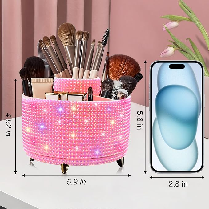 Diesisa Bling Diamond 360° Makeup Brush Holder Organizer, Rotating Makeup Brush - Image 6