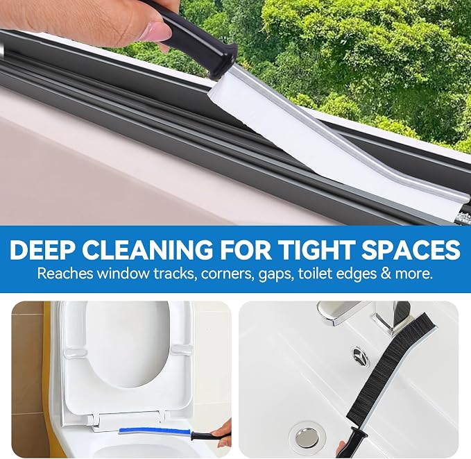 Crevice Cleaning Brush Set, Window Tracks, Bathroom & Toilet, Strong Bristle - Image 3