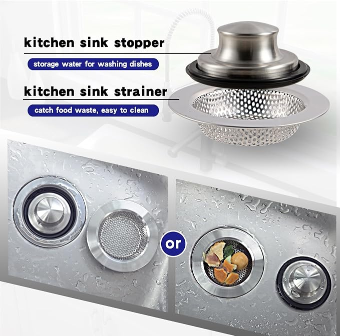 RQYEKDO Kitchen Sink Strainers Sink Stopper Kits, Stainless Steel Sink Drain - Image 2