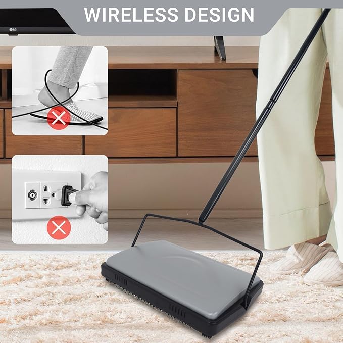 EZ SPARES Quiet Carpet Sweeper, Floor Sweeper - Image 4