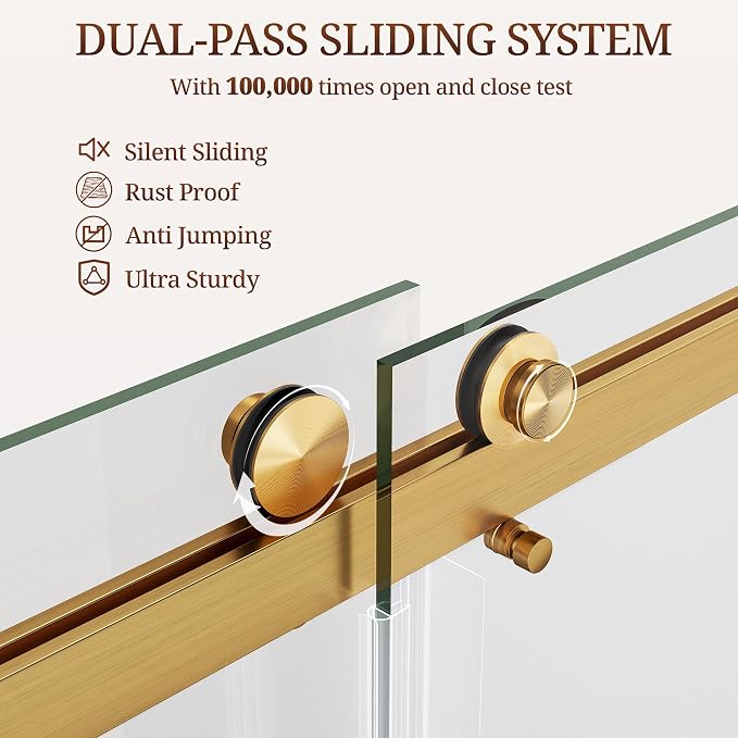 56-61" W x 72" H Frameless Shower Door, Double Sliding Glass Shower Door - Image 5