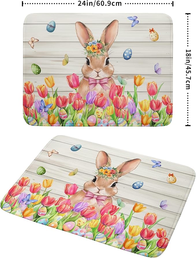 Easter Bunny Dish Drying Mat 18x24 inch Eggs Floral Fast Drying Pad Washable - Image 2