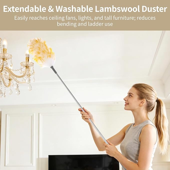Lambswool Duster with 2 Replacements, Extends to 53 in, Anti-Scratch, - Image 4