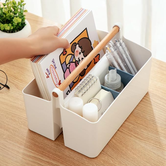 Large Portable Basket with Handle, Plastic Craft Storage Organizer Caddy Tote - Image 6
