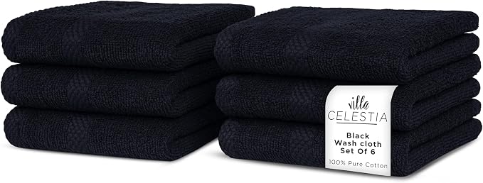 100% Cotton Wash Cloth for face & Body Set of 6, Sustainable, Highly Absorbent by VillaCelestia