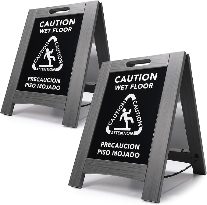Premium Outdoor Composite Caution Wet Floor Sign – Bilingual w/Non-Skid Plastic by WholesaleHotelProducts
