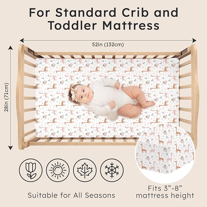 Baby Crib Sheets for Boys Girls Neutral, 2 Pack Crib Mattress Sheet for Standard Crib and Toddler Mattress, Super Soft Breathable Fitted Crib Sheet, 52" x 28"