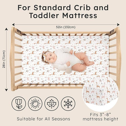 Baby Crib Sheets for Boys Girls Neutral, 2 Pack Crib Mattress Sheet for Standard Crib and Toddler Mattress, Super Soft Breathable Fitted Crib Sheet, 52" x 28"