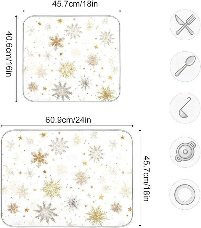 Winter Snowflake White Dish Drying Mat - Image 3