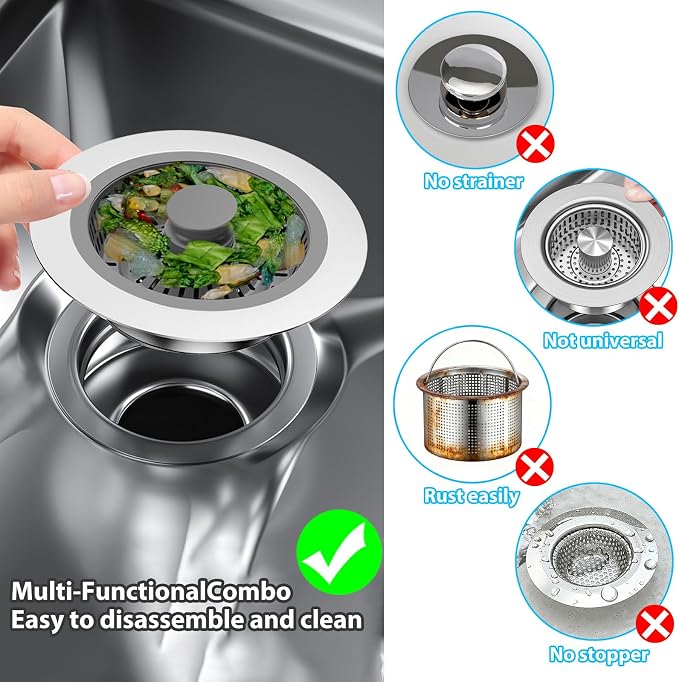 3 in 1 Kitchen Sink Drain Strainer & Sink Stopper, Anti-Clogging Sink Food - Image 5