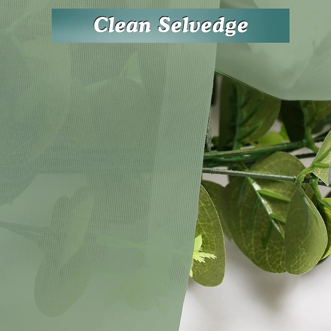 Chyhomenyc Sage Green Sheer Curtains 45 Inch Long 2 Panels, Short Voile Rod - Image 5