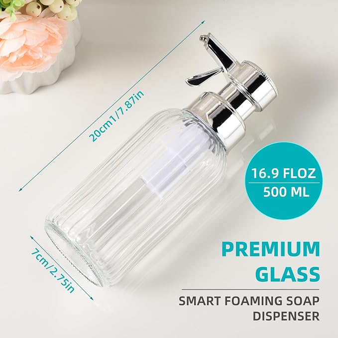 Automatic Foaming Soap Dispenser, 17oz Clear Glass Hand Soap Dispenser - Image 2