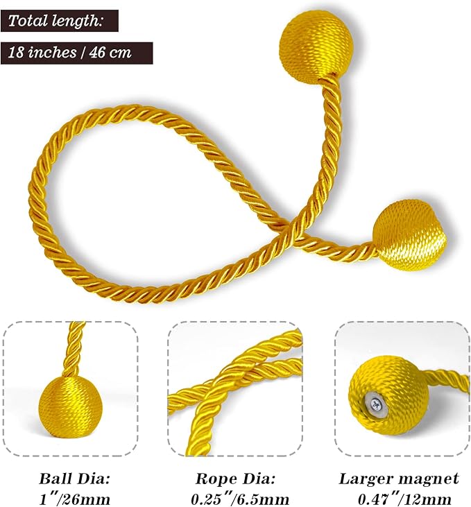 Hion Magnetic Curtain Tiebacks Golden 2pcs, Curtain Tiebacks Buckles Holdbacks - Image 2