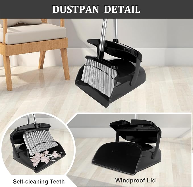 Broom and Dustpan Set, Windproof Standing Dust pan - Image 3