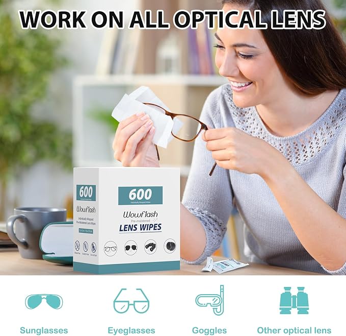 600 Count Lens Wipes for Eyeglasses, Eyeglass Lens Cleaning Wipes Pre-moistened - Image 2