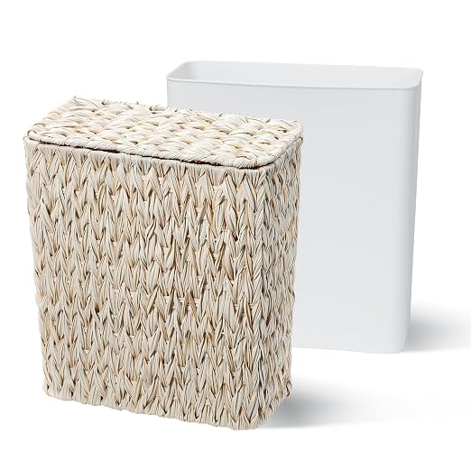 Wicker Trash Can with Lid and Liner, Boho Decotative Small Bathroom Trash Cans - Image 7