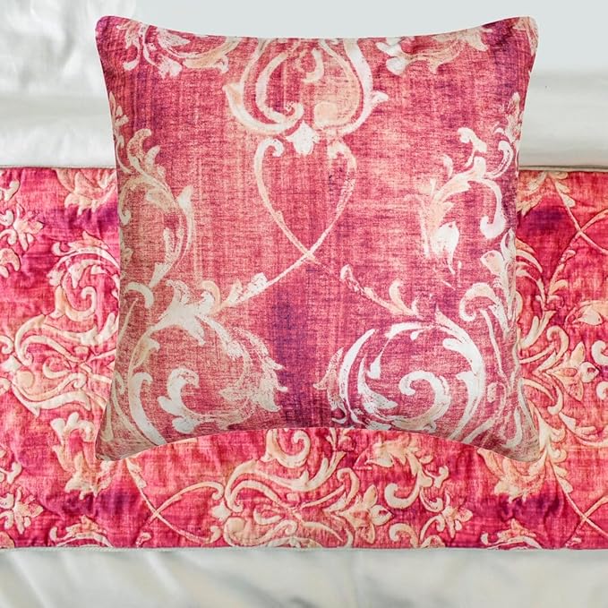 The HomeCentric King/Queen/Twin Pink Luxury CA King 86"x18" Bed Runner Without Pillow Cover, Damask, Quilted Bed Scarf on Velvet Fabric - Pink Dalliance