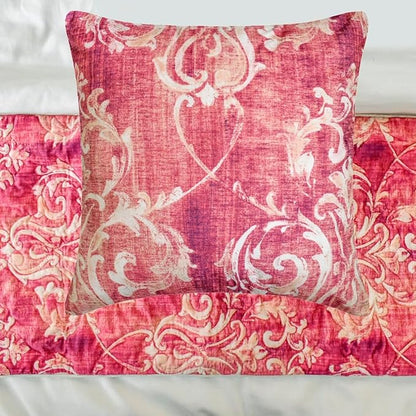 The HomeCentric King/Queen/Twin Pink Luxury CA King 86"x18" Bed Runner Without Pillow Cover, Damask, Quilted Bed Scarf on Velvet Fabric - Pink Dalliance