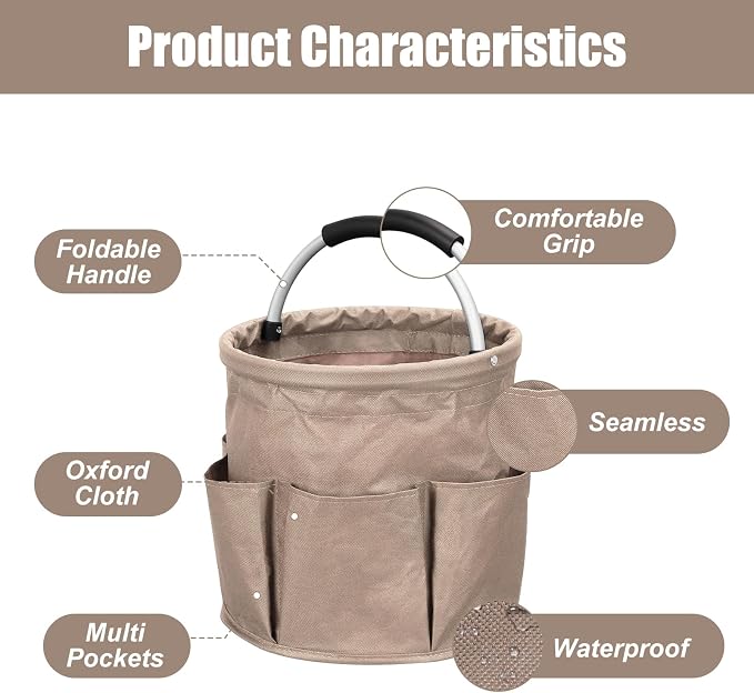 17L Portable Cleaning Bucket Organiser, 6 Pockets Foldable Cleaning Caddy - Image 3