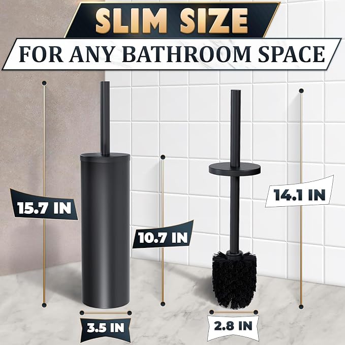 2 PCS Black Toilet Brush and Holder Set - Image 2