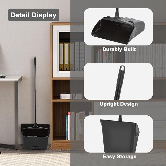 Pivoting Upright Dust Pan with Long Handle and Wheels, Large Capacity, Heavy - Image 3