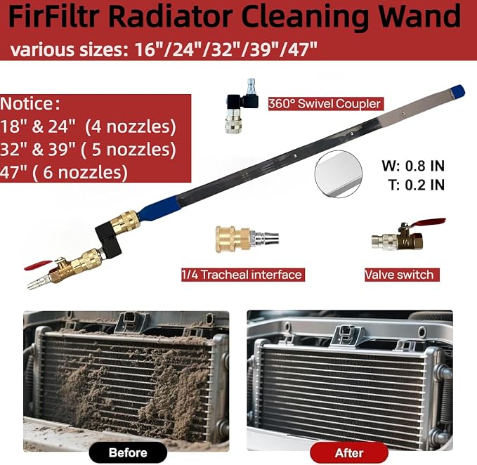 24" Radiator Cleaning Wand, Water and Air Dual-Use Cleaner Wand 4500 PSI - Image 2
