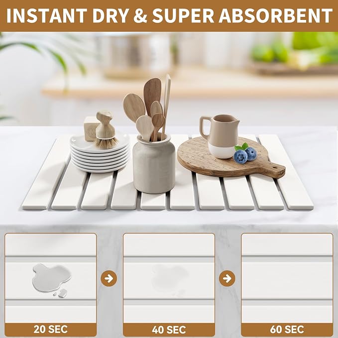 Large Stone Dish Drying Mats for Kitchen Counter, 23.6''x15.3'' Foldable Quick - Image 3