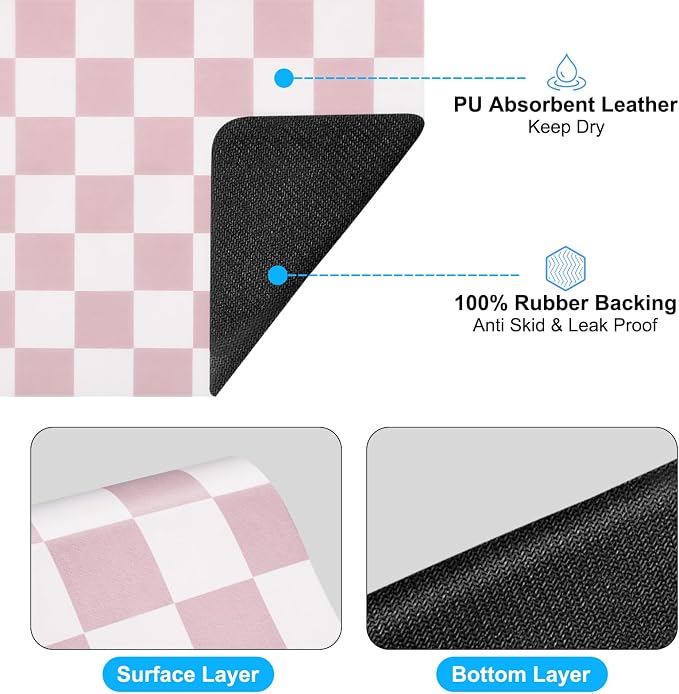 Checkered Dish Drying Mat for Kitchen Counter, Absorbent Non-Slip Coffee Mat - Image 7