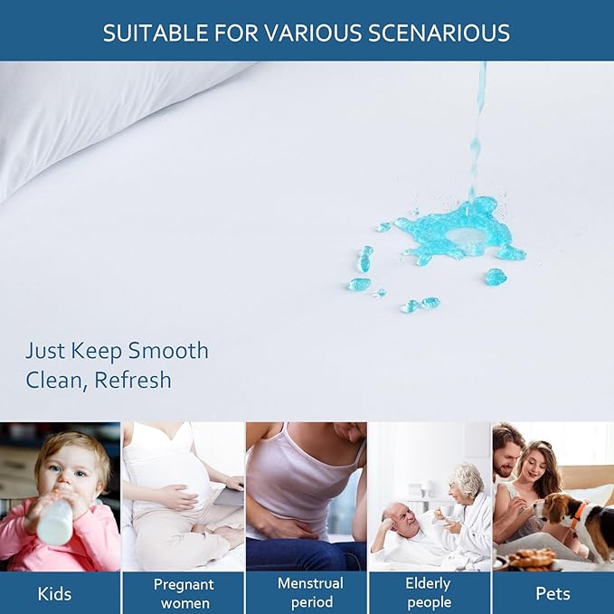 Moonsea Queen Size Mattress Protector Waterproof,Mattress Cover Protector, Smooth Top Mattress Protector for Kids, Breathable Skin Friendly and Noiseless Fitted Sheet Queen Size,Polyester
