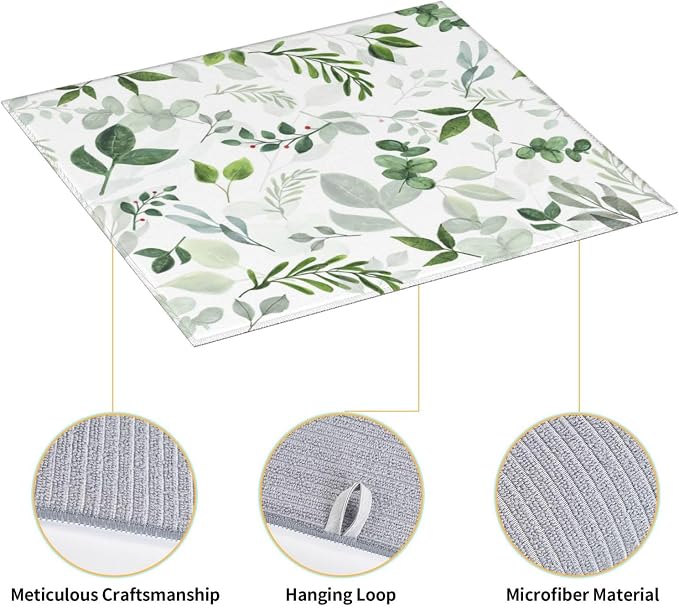 Green Leaves Dish Drying Mat 16x18 inches Microfiber Absorbent Fast Dry Mat - Image 3