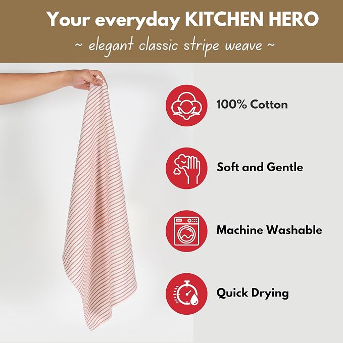 Native Fab 4 Pack Farmhouse Stripe Kitchen Dish Towels Cotton Super Absorbent - Image 4