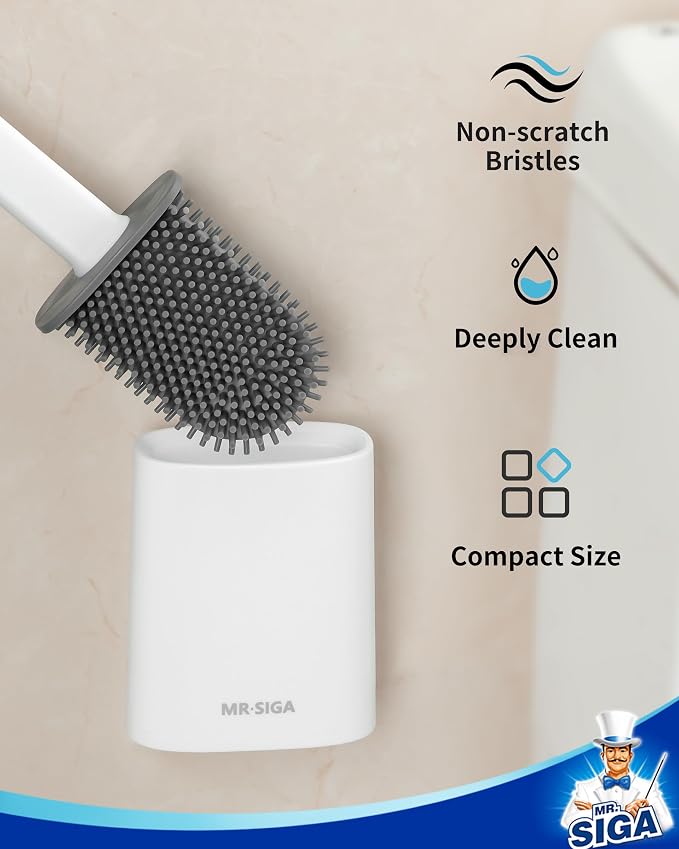 MR.SIGA Toilet Brush and Holder Set, Wall Mounted Toilet Bowl Brush, Compact - Image 6