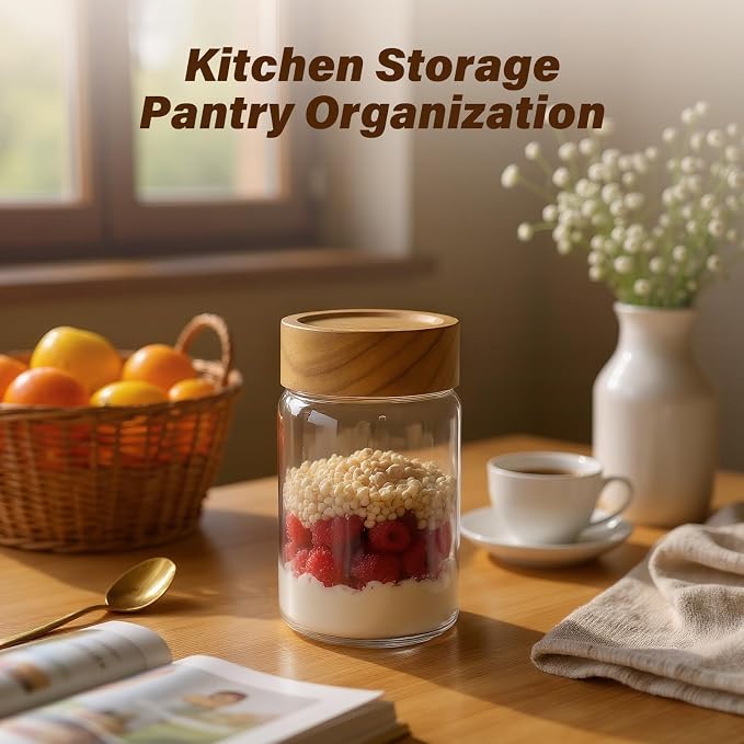 2pc Glass Mason Jars with Acacia Wood Airtight Lids - Image 2