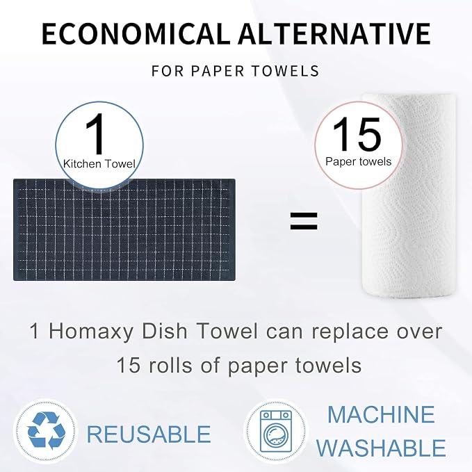 Homaxy 100% Cotton Terry Kitchen Towels, Checkered Designed, Soft and Super - Image 6