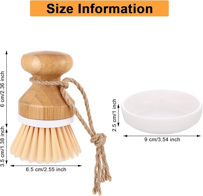 Boao 3 Pieces Bamboo Dish Scrub Brush and 1 Holder Natural Wooden Kitchen - Image 2